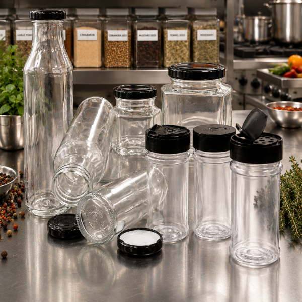 Flavour & Spice supplies wholesale glass bottles and PET jars for sauces, condiments, seasonings, spices and other dry food products,