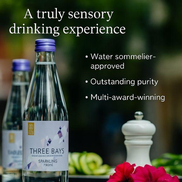 Three Bays is sommelier-recommended mineral water of astonishingly high mineral content.