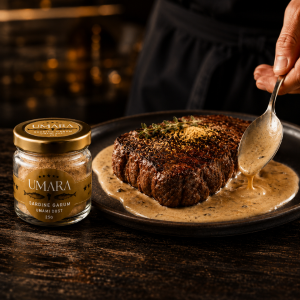 UMARA Sardine Garum Dust provides concentrated savoury depth in an ultra-fine, shelf-stable powdered format.