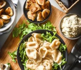 Sam’s Pelmeni wholesale dumplings range featuring beef, pork and beef, lamb, chicken, three meats, a
