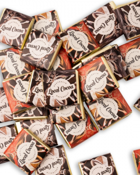 Local Cocoa Australia logo reading “Local Cocoa – Naturally” over an aerial view of lush green fores