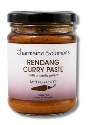 Charmaine Solomon curry pastes, marinades and spice blends displayed in a retail store, with distrib