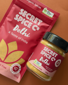 Secret Spice Co certified organic spice blends and seasonings in reusable glass jars and refill pouc