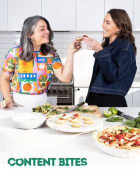 Content Bites branding with green background and tagline “Where passion for food, wine and marketing