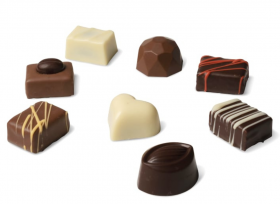 Luxury gift box of assorted Belgian Delights chocolates presented in a gold-trimmed box with ribbon