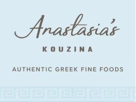 Anastasia’s Kouzina logo with olive tree branch – Authentic Greek fine foods and premium extra virgi