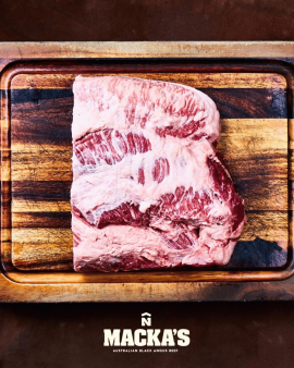 Premium Macka's Australian Black Angus Beef steak showcasing wholesale Black Angus beef with verifie