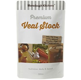 Moredough Kitchens range of premium liquid stocks in stand-up pouches, including veal stock, fish st