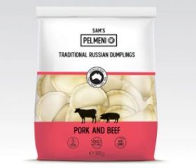 Sam’s Pelmeni wholesale dumplings range featuring beef, pork and beef, lamb, chicken, three meats, a