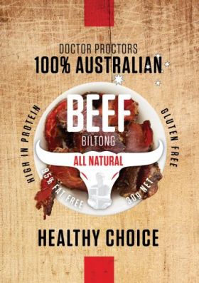 Doctor Proctor’s 100% Australian Beef Biltong packs — Original, Chilli and Pepper Steak flavours — p