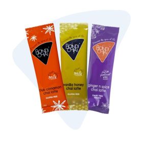 Bondi Chai Cinnamon, Ginger N Spice and Vanilla Honey chai latte powders with single-serve sachets,
