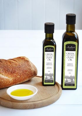 Anastasia’s Kouzina logo with olive tree branch – Authentic Greek fine foods and premium extra virgi
