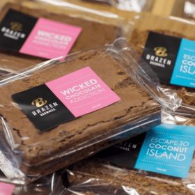 Luxury Brazen Brownies Christmas gift box with assorted individually wrapped brownies, presented in