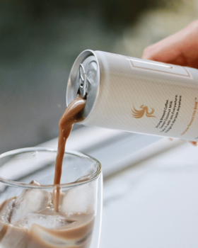 Three varieties of Cafeda Vietnamese iced coffee, Coconut Milk, Caramel and Condensed Milk, served c