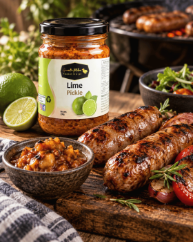 Aromatic Kitchen Mango Chutney, Tamarind Chutney, Lime Pickle, Chilli & Lime Jam and Eggplant Kasund