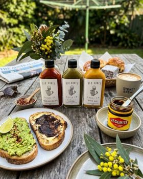 Three Old Bones Chilli Co hot sauce bottles, Smoked Garlic Chilli Sauce, Jalapeño & Garlic Pepper Sa