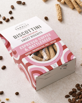 Assorted Continental Tarallini savoury crackers in various flavours arranged on a white table with a