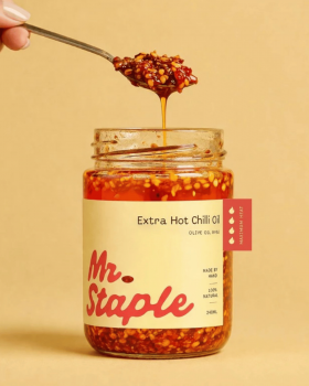 Mr Staple olive oil-based chilli oils including Everyday and Extra Hot varieties, showcasing seed oi