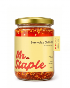 Mr Staple olive oil-based chilli oils including Everyday and Extra Hot varieties, showcasing seed oi