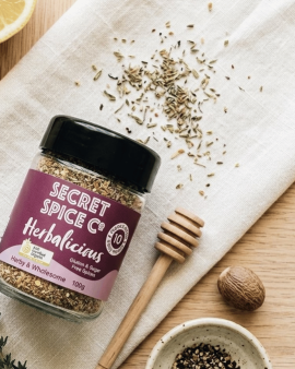 Secret Spice Co certified organic spice blends and seasonings in reusable glass jars and refill pouc