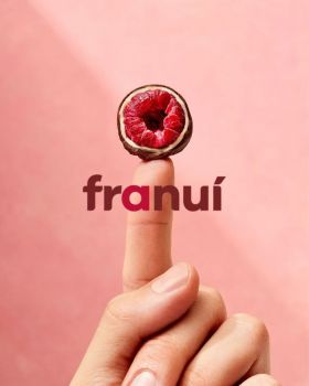 Franui frozen raspberry coated in chocolate and white chocolate layers, premium wholesale chocolate