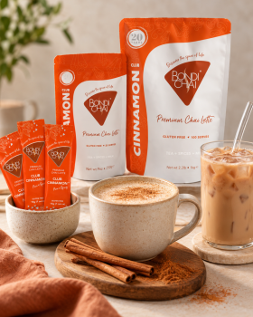 Bondi Chai Cinnamon, Ginger N Spice and Vanilla Honey chai latte powders with single-serve sachets,