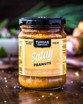 Turban Chopsticks Australian-made curry pastes and sauces displayed in glass jars, including Thai Gr