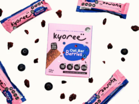 Kyoree oat bar range in banana, berry and cocoa flavours, individually packaged kids snack bars disp