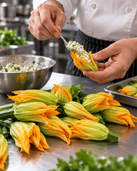 Gourmet Herbs baby herbs, edible flowers and fresh Zucchini Flowers displayed with the Gourmet Herbs