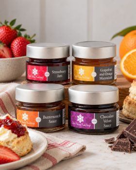 Silver Penny Puddings Christmas condiments, preserves and dessert sauces, featuring six assorted 100