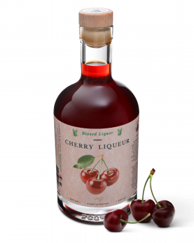Blazed Liquor small-batch cherry and green walnut liqueurs in 50ml, 200ml and 500ml bottles displaye