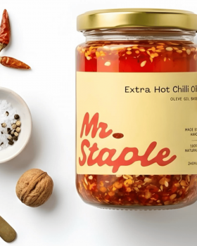 Mr Staple olive oil-based chilli oils including Everyday and Extra Hot varieties, showcasing seed oi