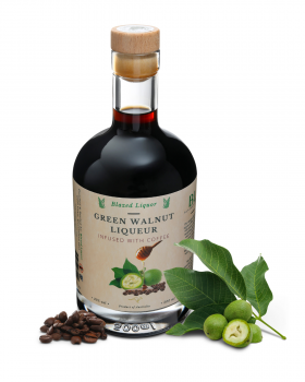 Blazed Liquor small-batch cherry and green walnut liqueurs in 50ml, 200ml and 500ml bottles displaye
