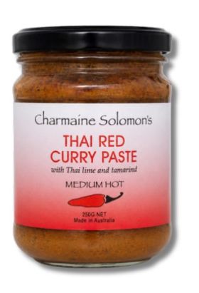 Charmaine Solomon curry pastes, marinades and spice blends displayed in a retail store, with distrib