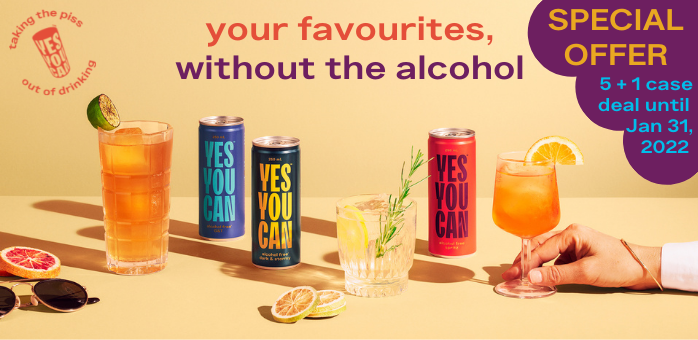 Favourite drinks without the alcohol.  Yes You Can wholesale non-alcoholic drinks - choose from Spritz, G&T or a Dark & Stormy. No hangovers, no fun fallout and fewer calories!