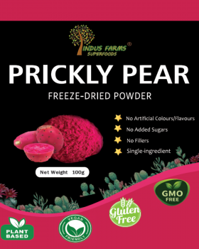 Indus Farms superfood powders with vibrant yellow and red fruit powders surrounded by mango slices a