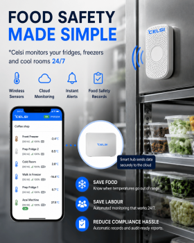 °Celsi 24/7 automated temperature monitoring system installed on a commercial refrigerator for conti