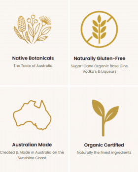 Beachtree Ocean Blue gin liqueur bottle displayed beside a koala holding a purple cocktail at a beac