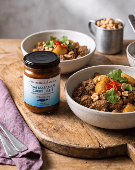 Charmaine Solomon’s Australian-made curry pastes, marinades and spice blends in 250g glass jars, inc