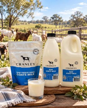 Cranley Dairy Co. raw and freeze-dried goat milk products with goat cheeses and dairy goats, promoti