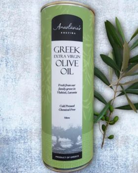 Anastasia’s Kouzina logo with olive tree branch – Authentic Greek fine foods and premium extra virgi