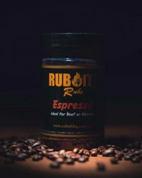 Rub It BBQ Lazy Lamb seasoning jar with grilled lamb chop, fresh parsley, garlic, onion and herbs di