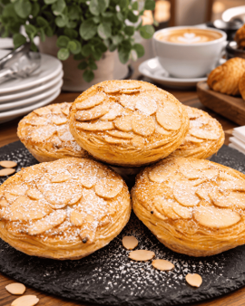 Portuguese custard tarts with golden flaky pastry and caramelised tops, served with cinnamon sticks,