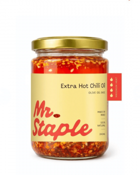 Mr Staple olive oil-based chilli oils including Everyday and Extra Hot varieties, showcasing seed oi