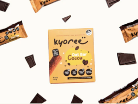 Kyoree oat bar range in banana, berry and cocoa flavours, individually packaged kids snack bars disp
