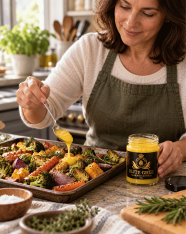 Golden Farm Australia wholesale ghee range showing retail jars and bulk foodservice tubs of Australi