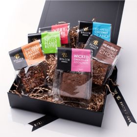 Luxury Brazen Brownies Christmas gift box with assorted individually wrapped brownies, presented in