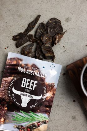 Doctor Proctor’s 100% Australian Beef Biltong packs — Original, Chilli and Pepper Steak flavours — p